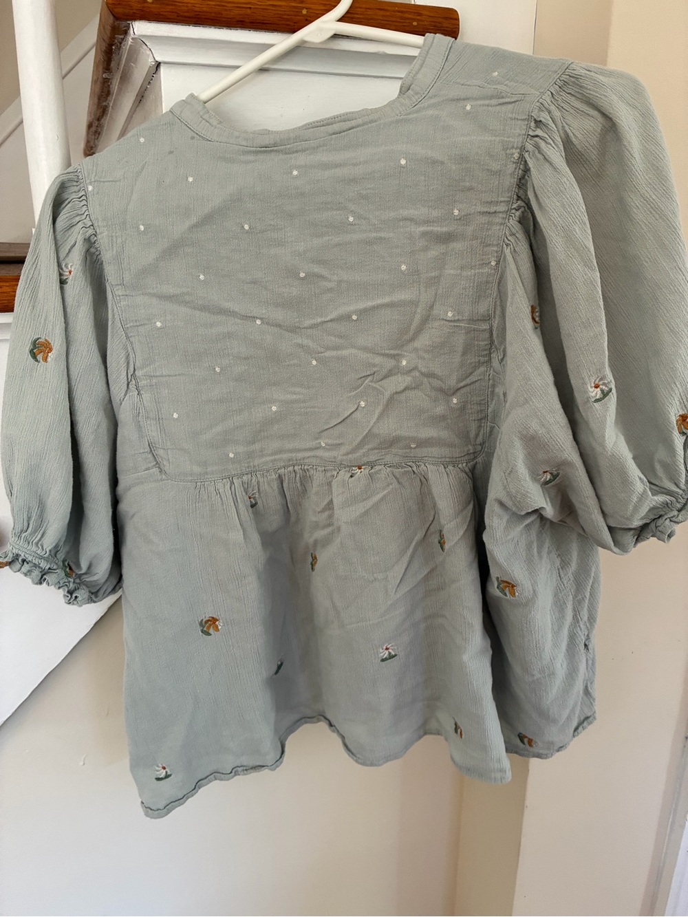 Sage Green Floral Embroidered Peasant Blouse - Picture 3 of 3
